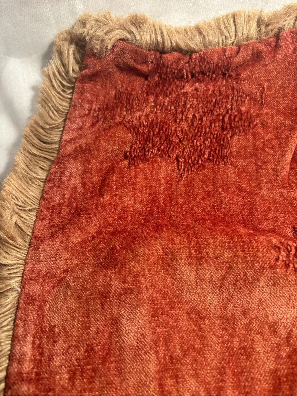 Burnt red zippered pillow cover with Fringe
